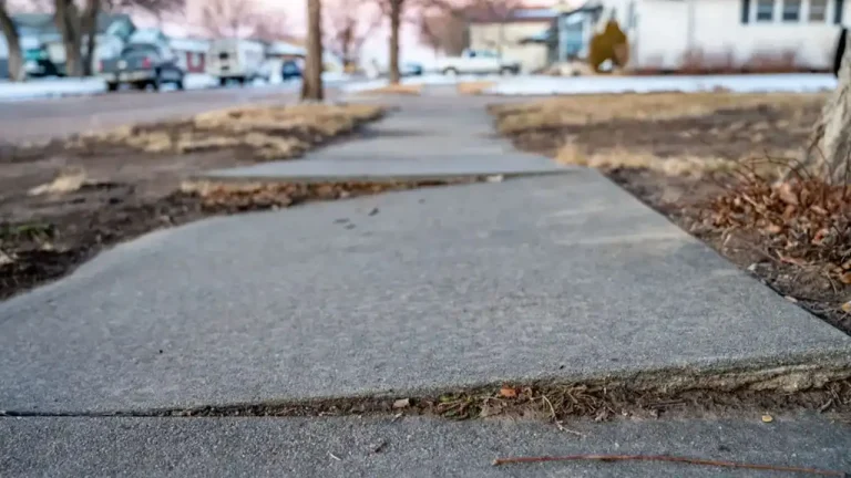 Cracked and uneven concrete sidewalk slabs needing concrete levelling in Boston.